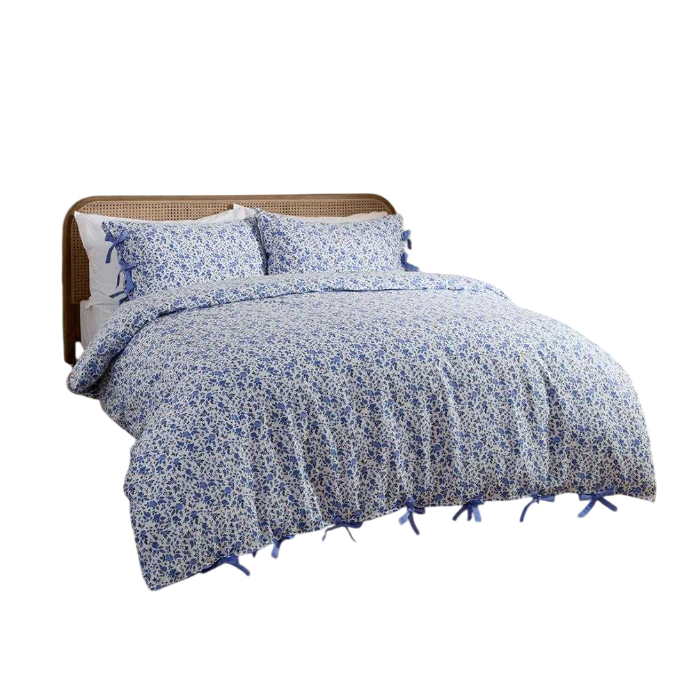Blue - Front - Wylder Hannah Reversible Cotton Floral Duvet Cover Set