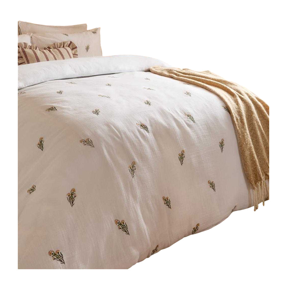 White-Pink - Back - Wylder Josephine Reversible Embroidered Duvet Cover Set