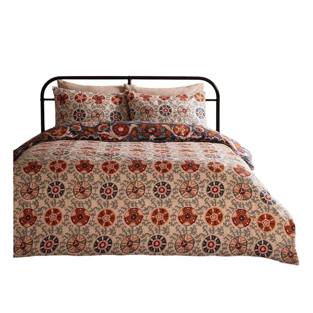 Denim Blue - Back - Furn Kinfolk Reversible Printed Duvet Cover Set