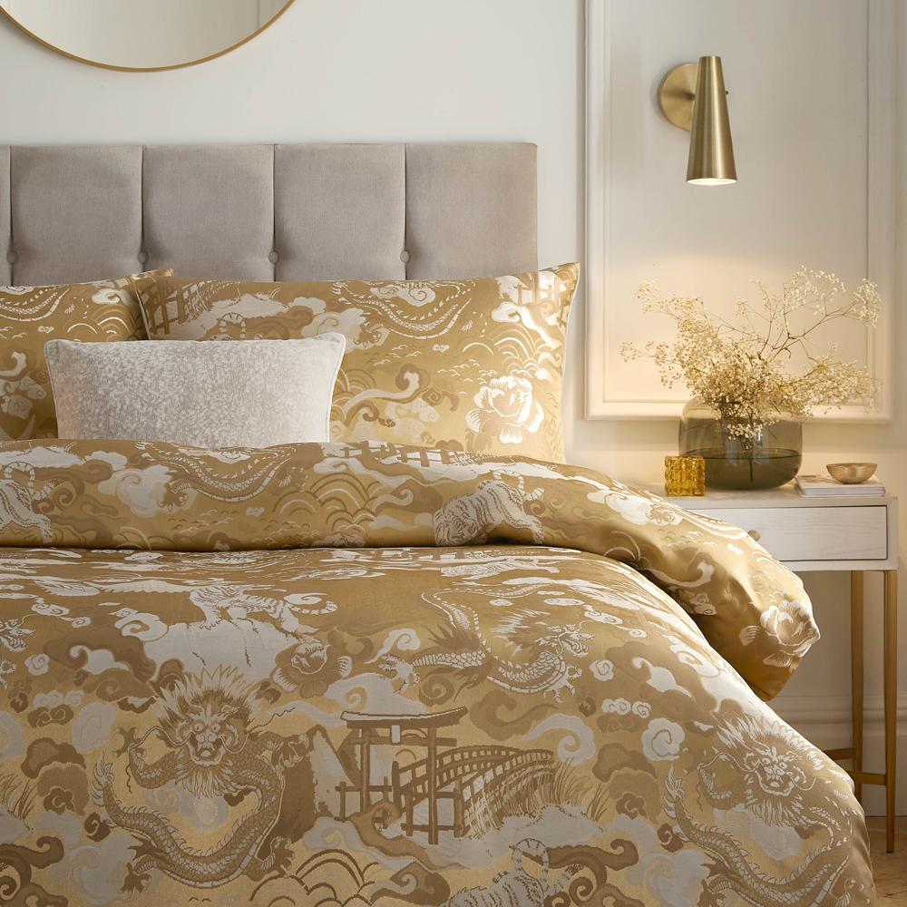 Gold - Lifestyle - Paoletti Baransu Reversible Jacquard Duvet Cover Set
