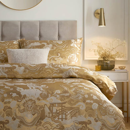 Gold - Lifestyle - Paoletti Baransu Reversible Jacquard Duvet Cover Set