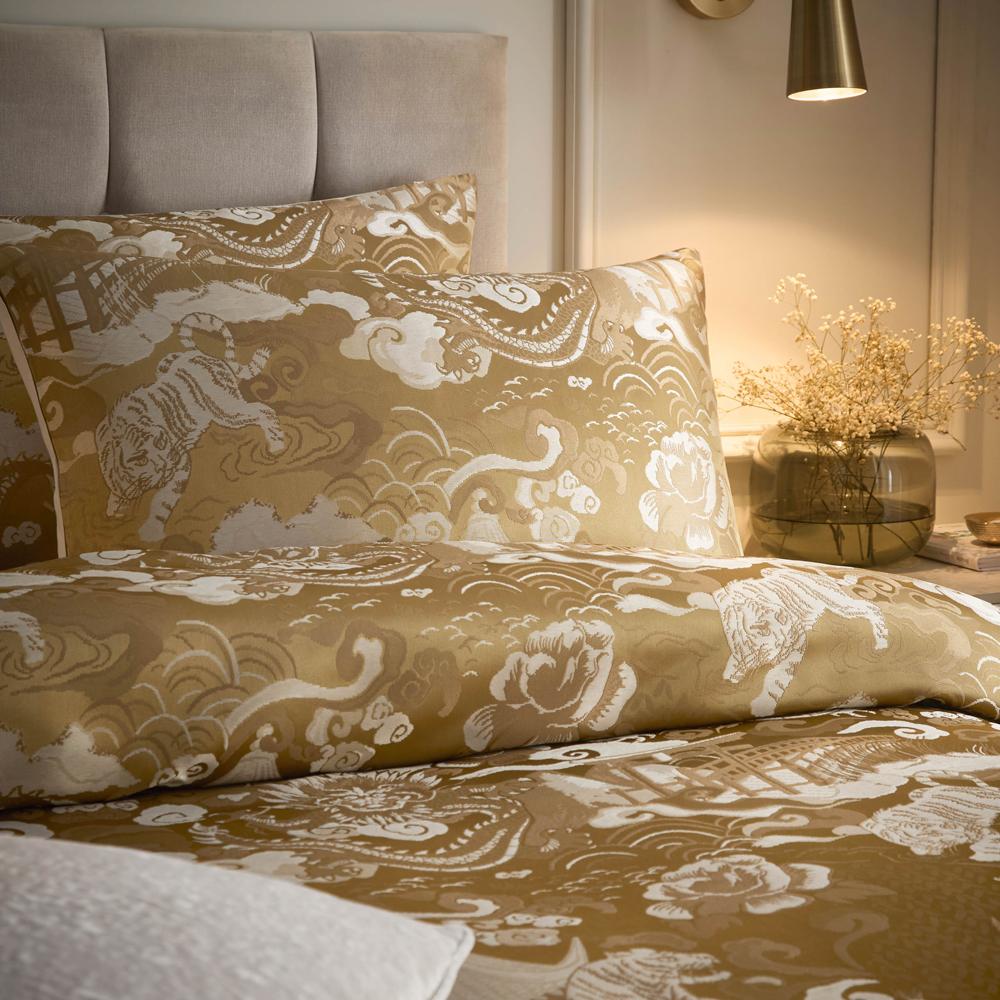 Gold - Pack Shot - Paoletti Baransu Reversible Jacquard Duvet Cover Set