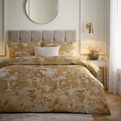 Gold - Front - Paoletti Baransu Reversible Jacquard Duvet Cover Set