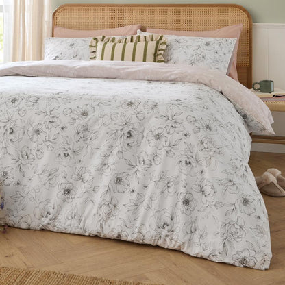 Natural - Close up - Wylder Bella Reversible Floral Duvet Cover Set