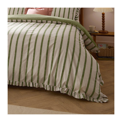 Olive - Side - Wylder Connie Ruffles Striped Duvet Cover Set