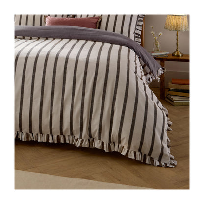 Chocolate - Side - Wylder Connie Ruffles Striped Duvet Cover Set