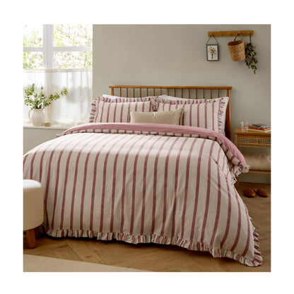 Clay-Pink - Front - Wylder Connie Ruffles Striped Duvet Cover Set