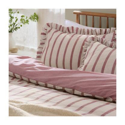 Clay-Pink - Back - Wylder Connie Ruffles Striped Duvet Cover Set