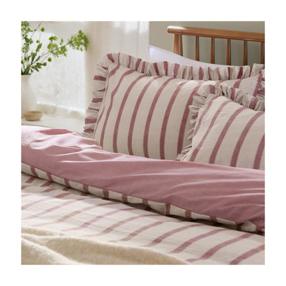 Clay-Pink - Side - Wylder Connie Ruffles Striped Duvet Cover Set