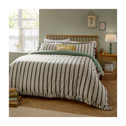 Moss - Front - Wylder Connie Ruffles Striped Duvet Cover Set