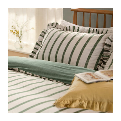 Moss - Back - Wylder Connie Ruffles Striped Duvet Cover Set