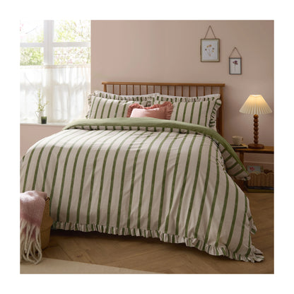 Olive - Front - Wylder Connie Ruffles Striped Duvet Cover Set
