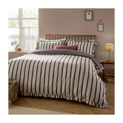 Chocolate - Front - Wylder Connie Ruffles Striped Duvet Cover Set