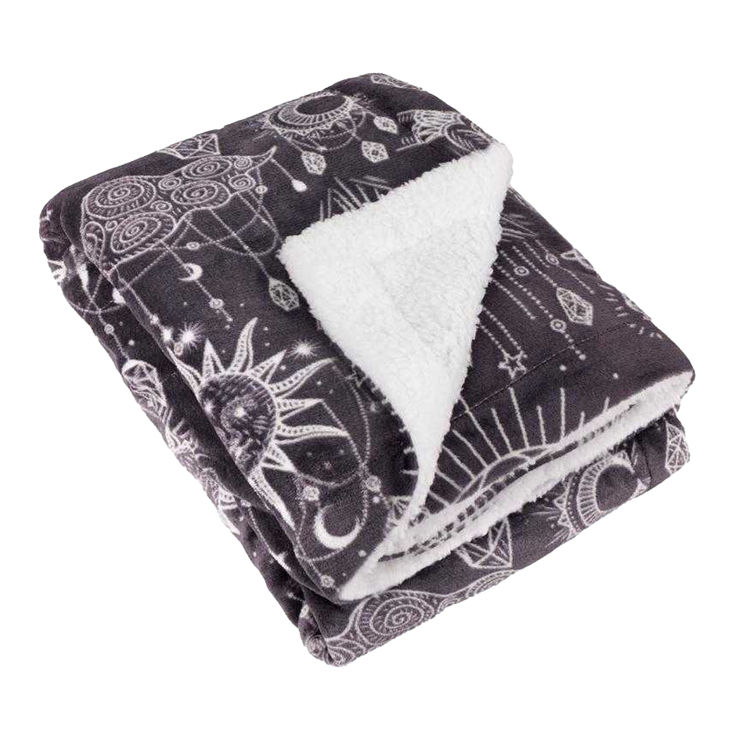 Charcoal-Cream - Back - Furn Sherpa Fleece Constellation Throw