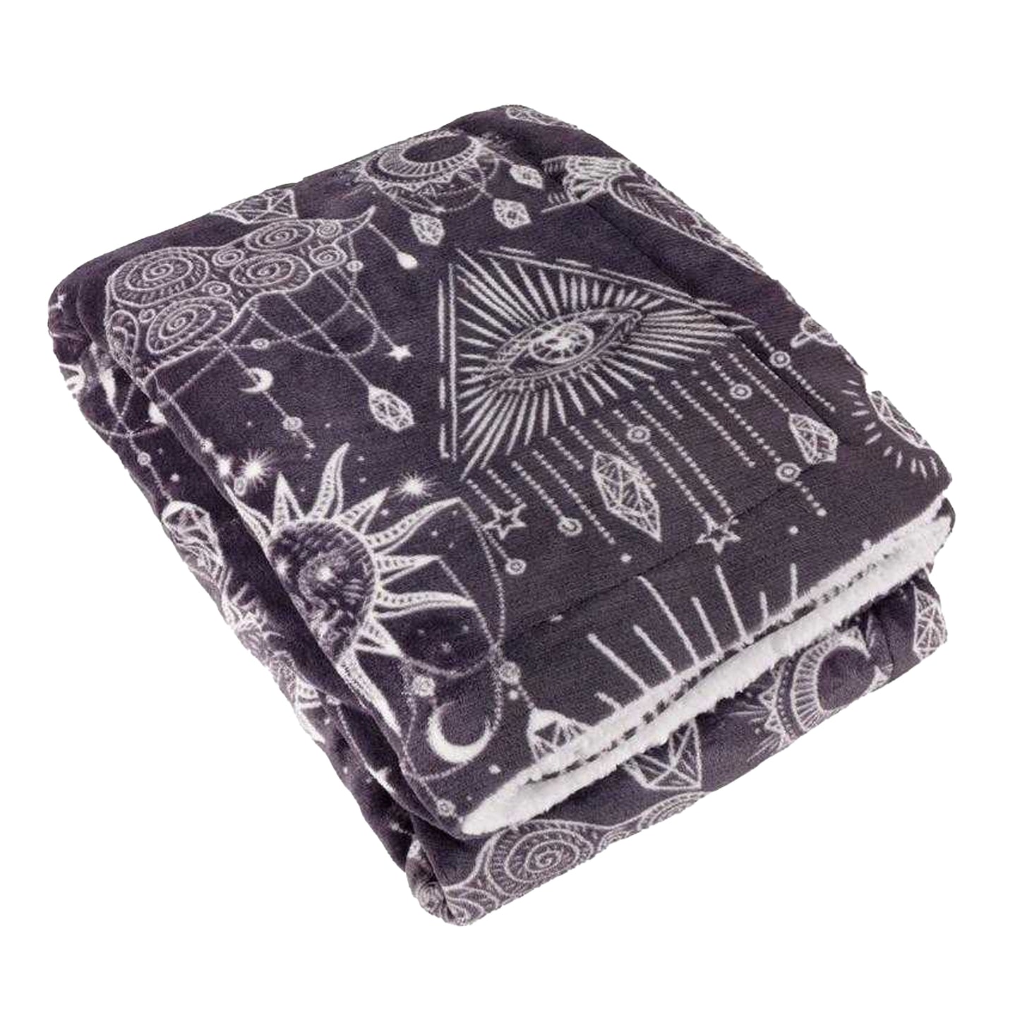 Charcoal-Cream - Front - Furn Sherpa Fleece Constellation Throw