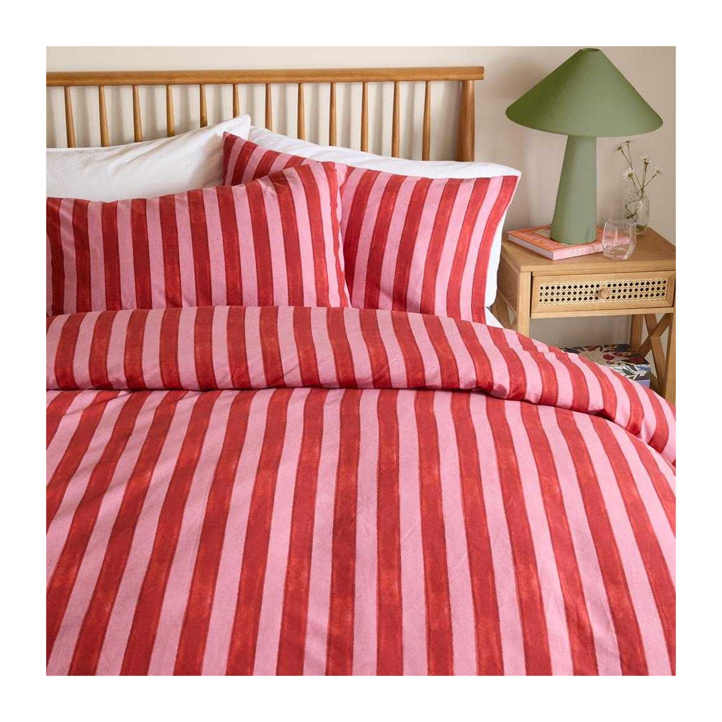 Pink-Red - Back - Furn Dualtone Reversible Striped Duvet Cover Set