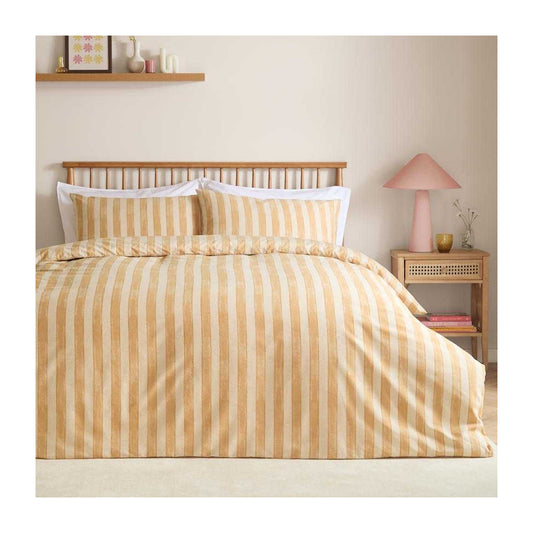 Yellow-Butter - Front - Furn Dualtone Reversible Striped Duvet Cover Set