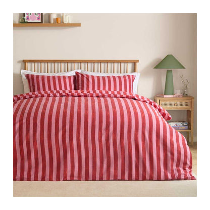 Pink-Red - Front - Furn Dualtone Reversible Striped Duvet Cover Set