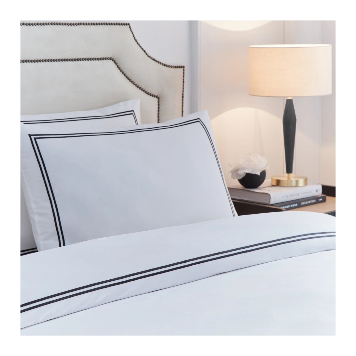 Black - Back - Paoletti Elara Reversible Cotton Embroidered Duvet Cover Set