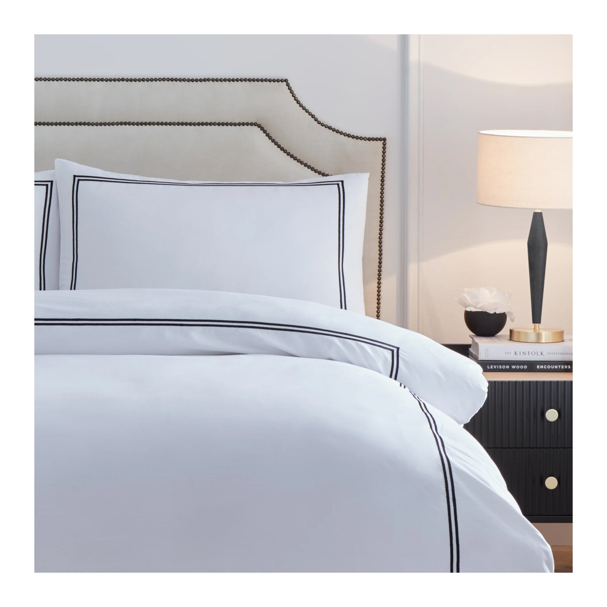 Black - Side - Paoletti Elara Reversible Cotton Embroidered Duvet Cover Set