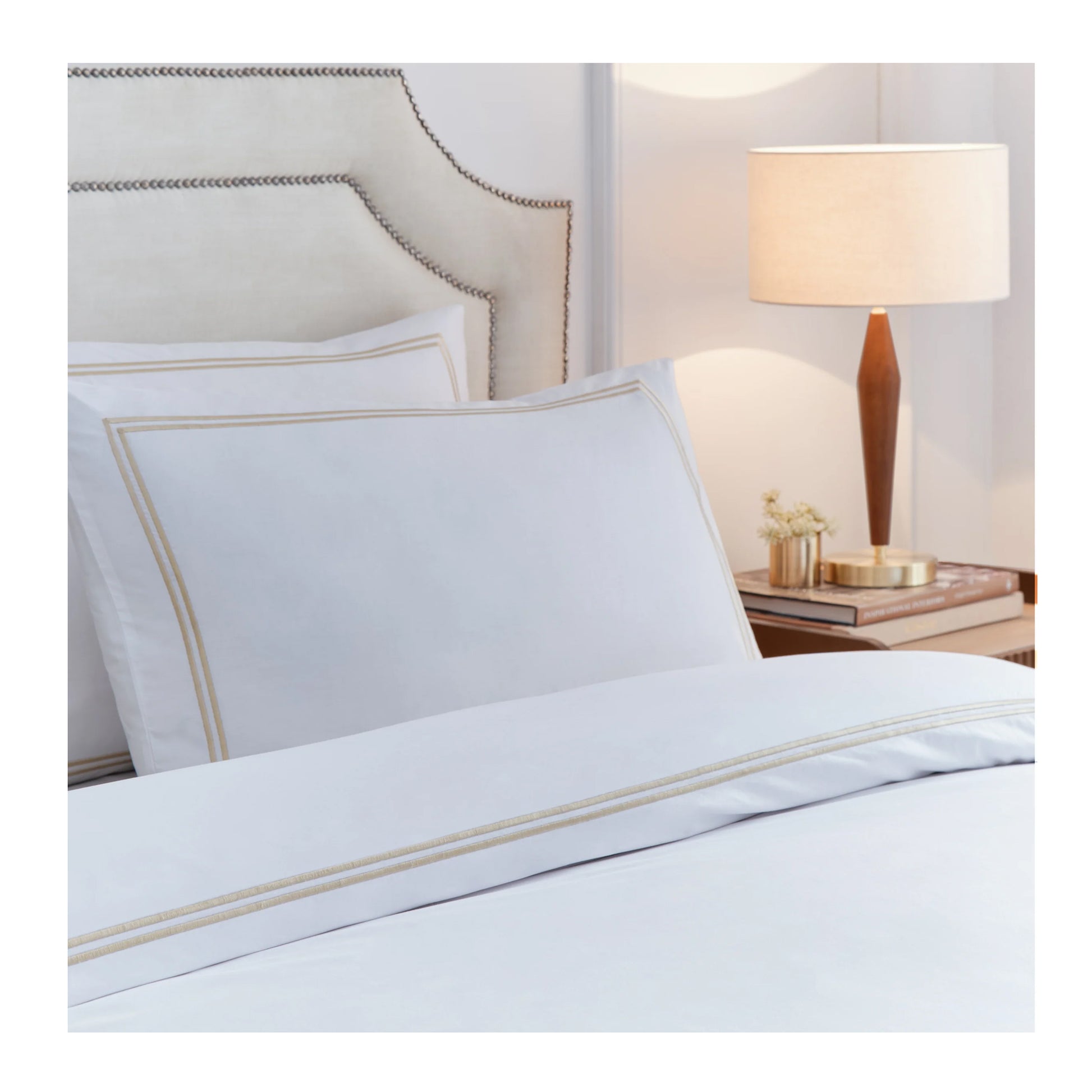 Champagne - Back - Paoletti Elara Reversible Cotton Embroidered Duvet Cover Set