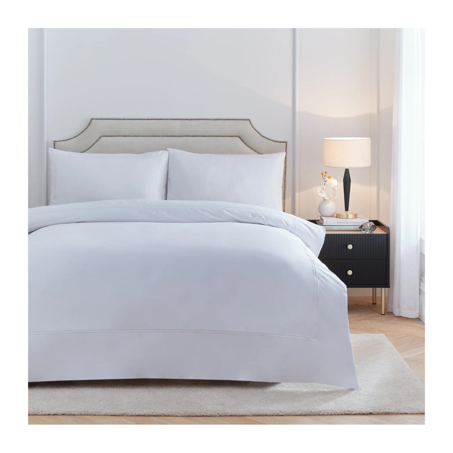 White - Front - Paoletti Elara Reversible Cotton Embroidered Duvet Cover Set