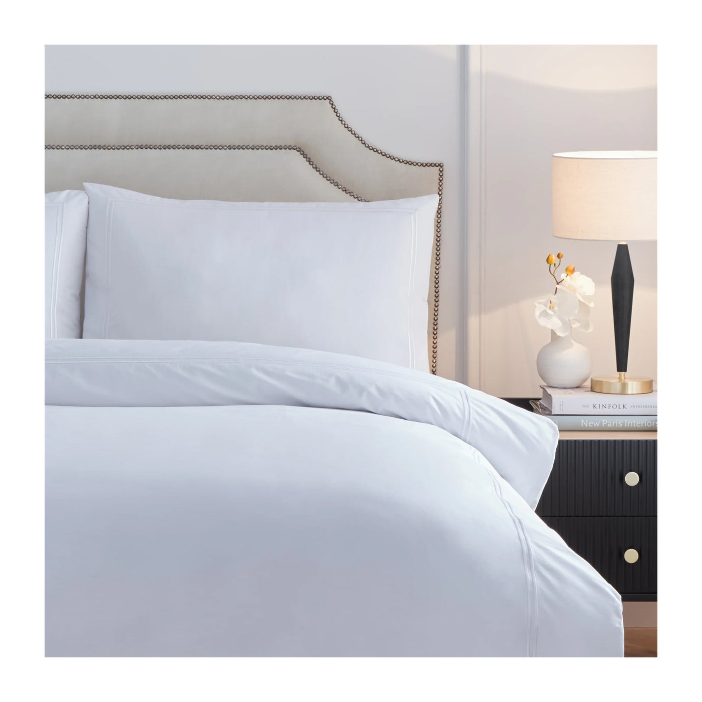 White - Side - Paoletti Elara Reversible Cotton Embroidered Duvet Cover Set