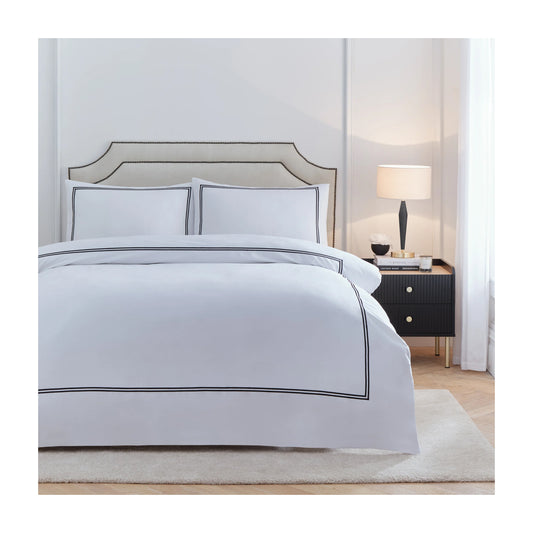 Black - Front - Paoletti Elara Reversible Cotton Embroidered Duvet Cover Set