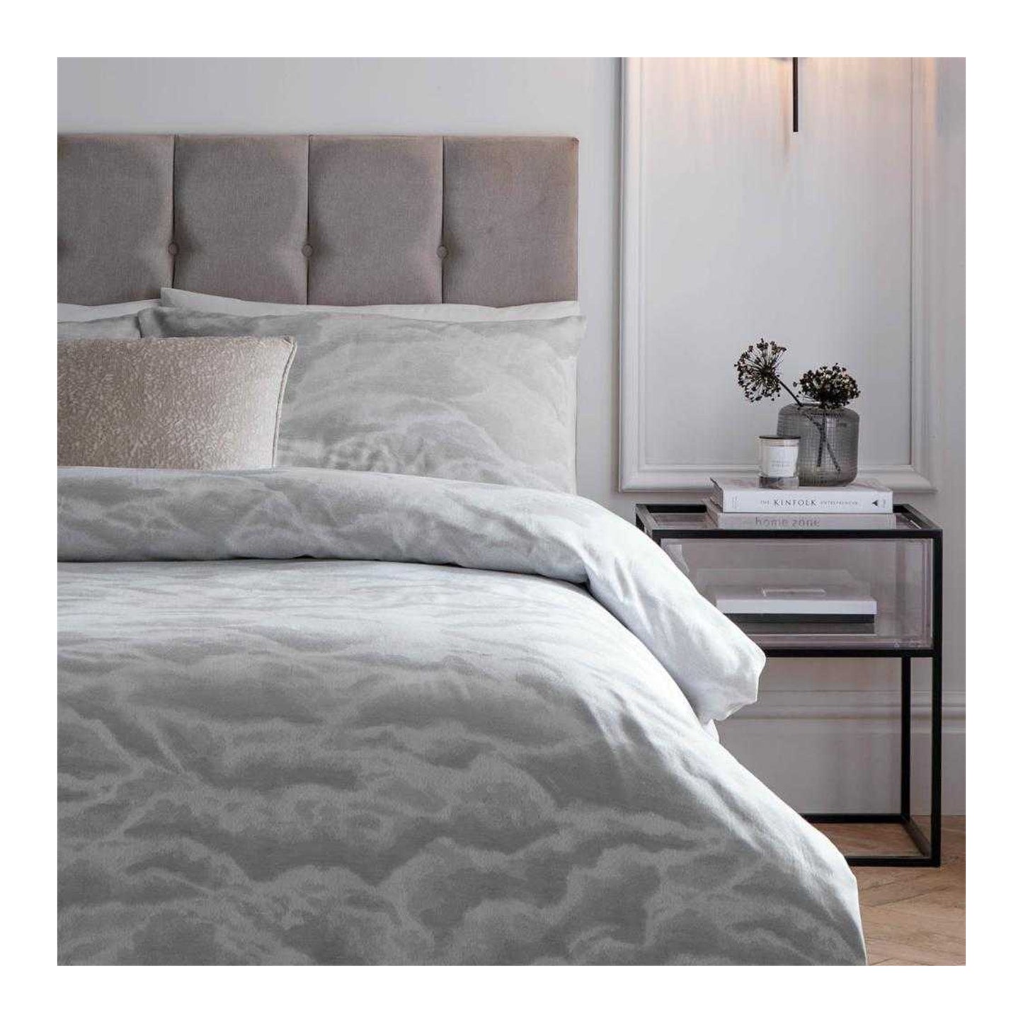 Silver - Side - Paoletti Ellora Reversible Jacquard Duvet Cover Set