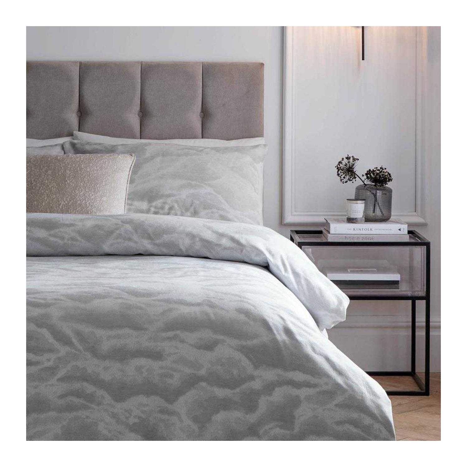 Silver - Side - Paoletti Ellora Reversible Jacquard Duvet Cover Set