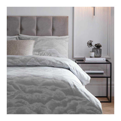 Silver - Side - Paoletti Ellora Reversible Jacquard Duvet Cover Set