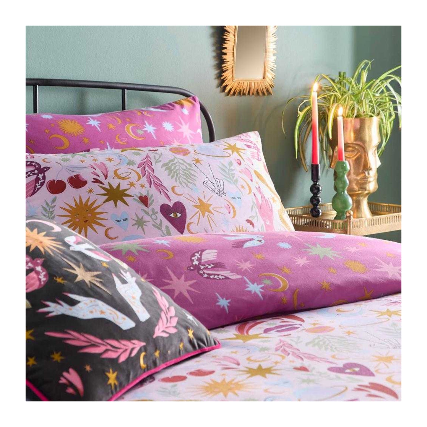 Pink - Back - Furn Enchanted Reversible Printed Duvet Cover Set