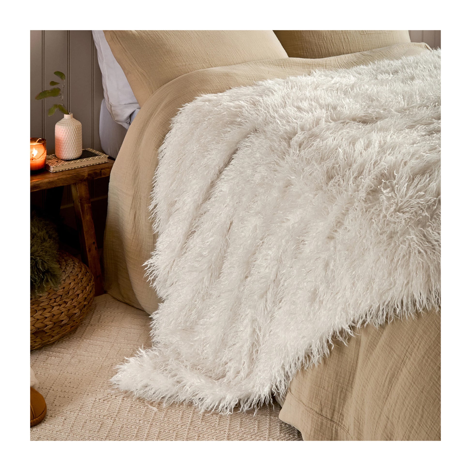 Ecru - Back - Furn Rowan Faux Fur Throw