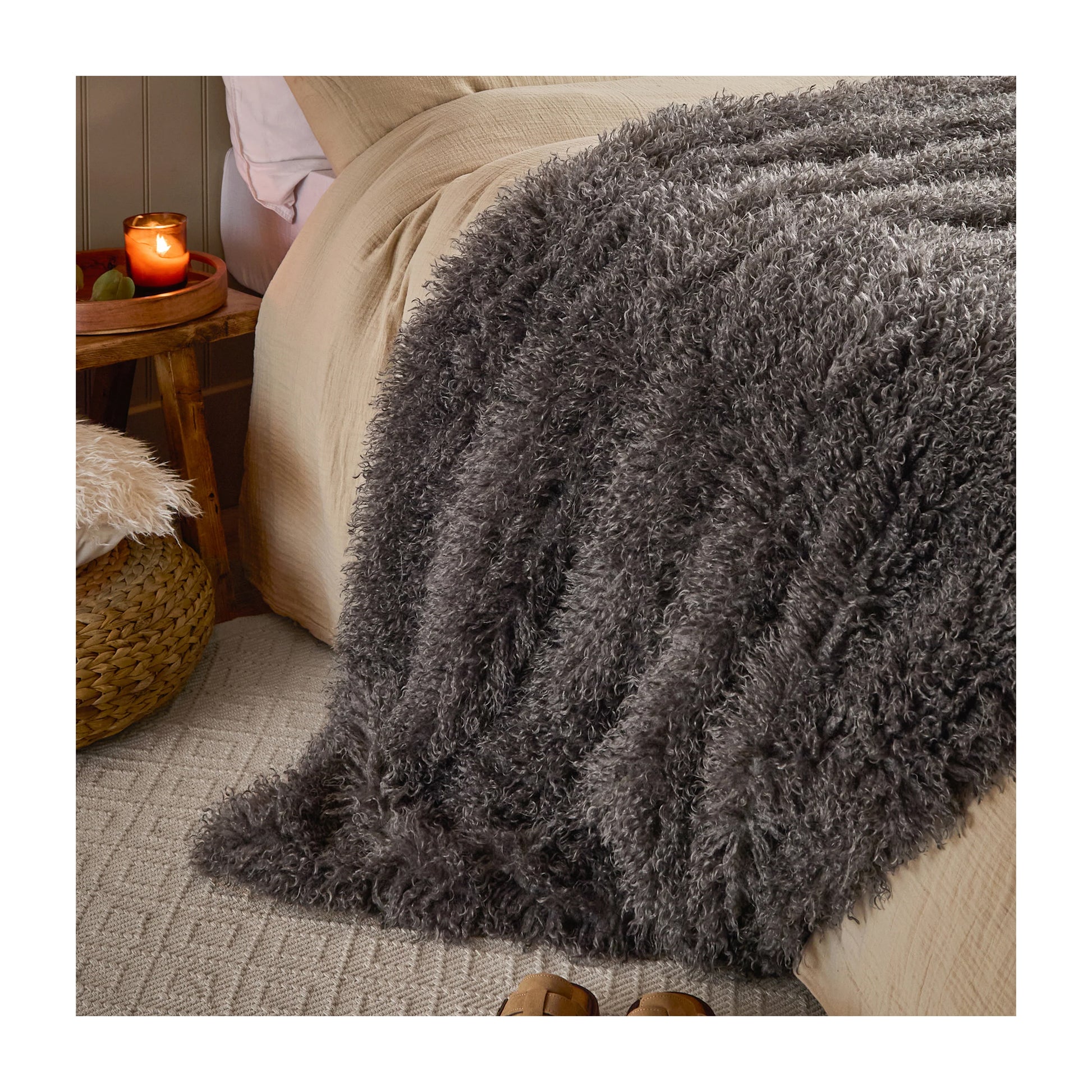 Grey - Back - Furn Rowan Faux Fur Throw
