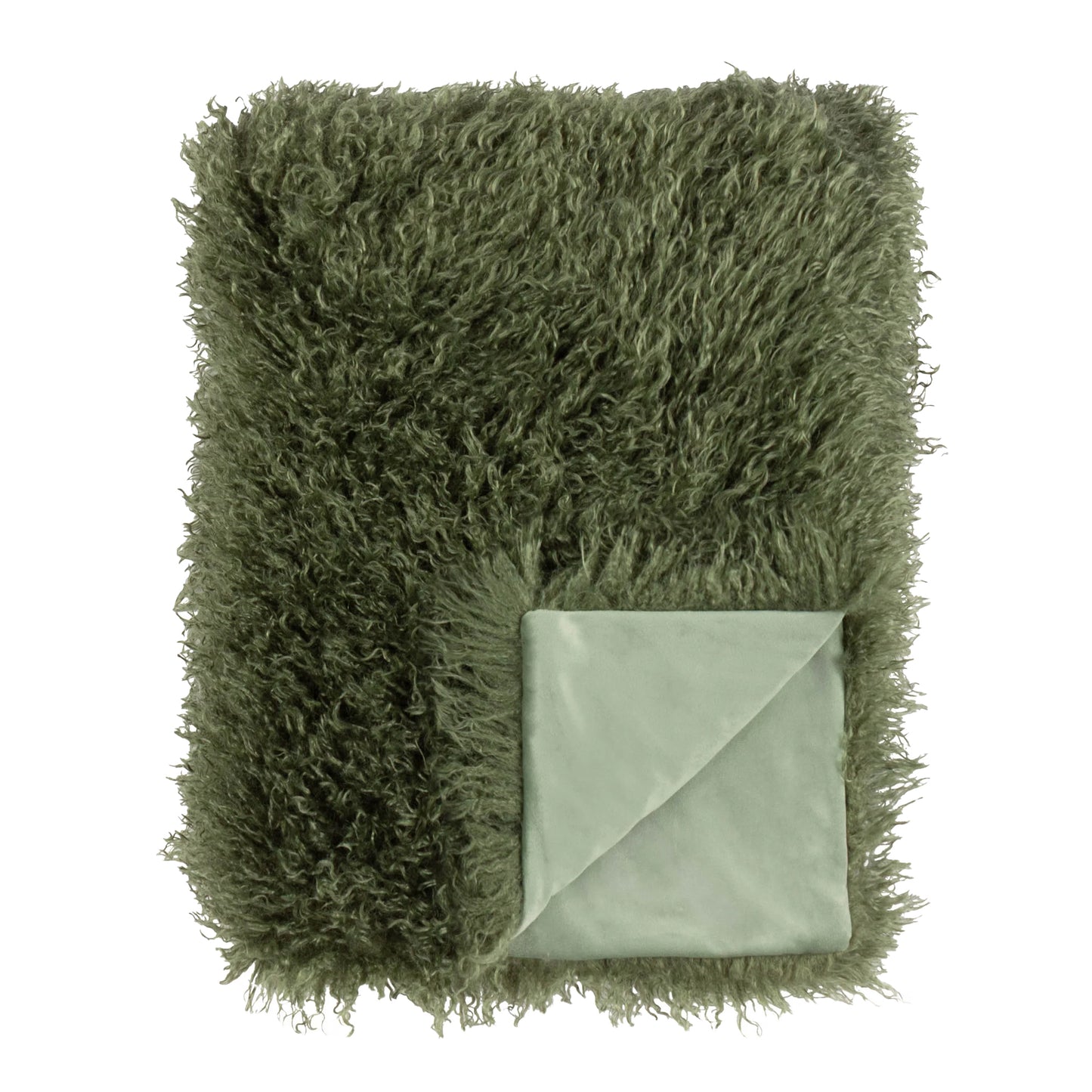 Khaki Green - Front - Furn Rowan Faux Fur Throw