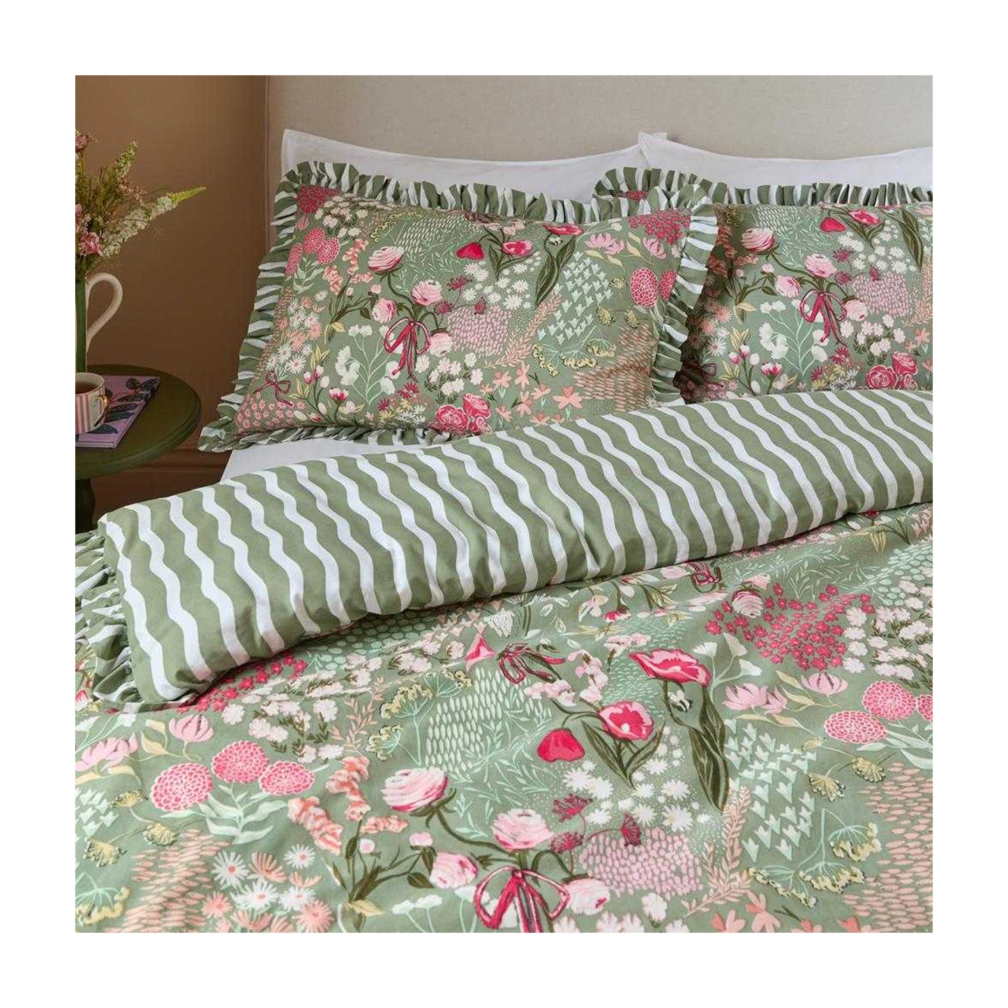 Forest - Back - Furn Gardenia Reversible Ruffled Duvet Cover Set