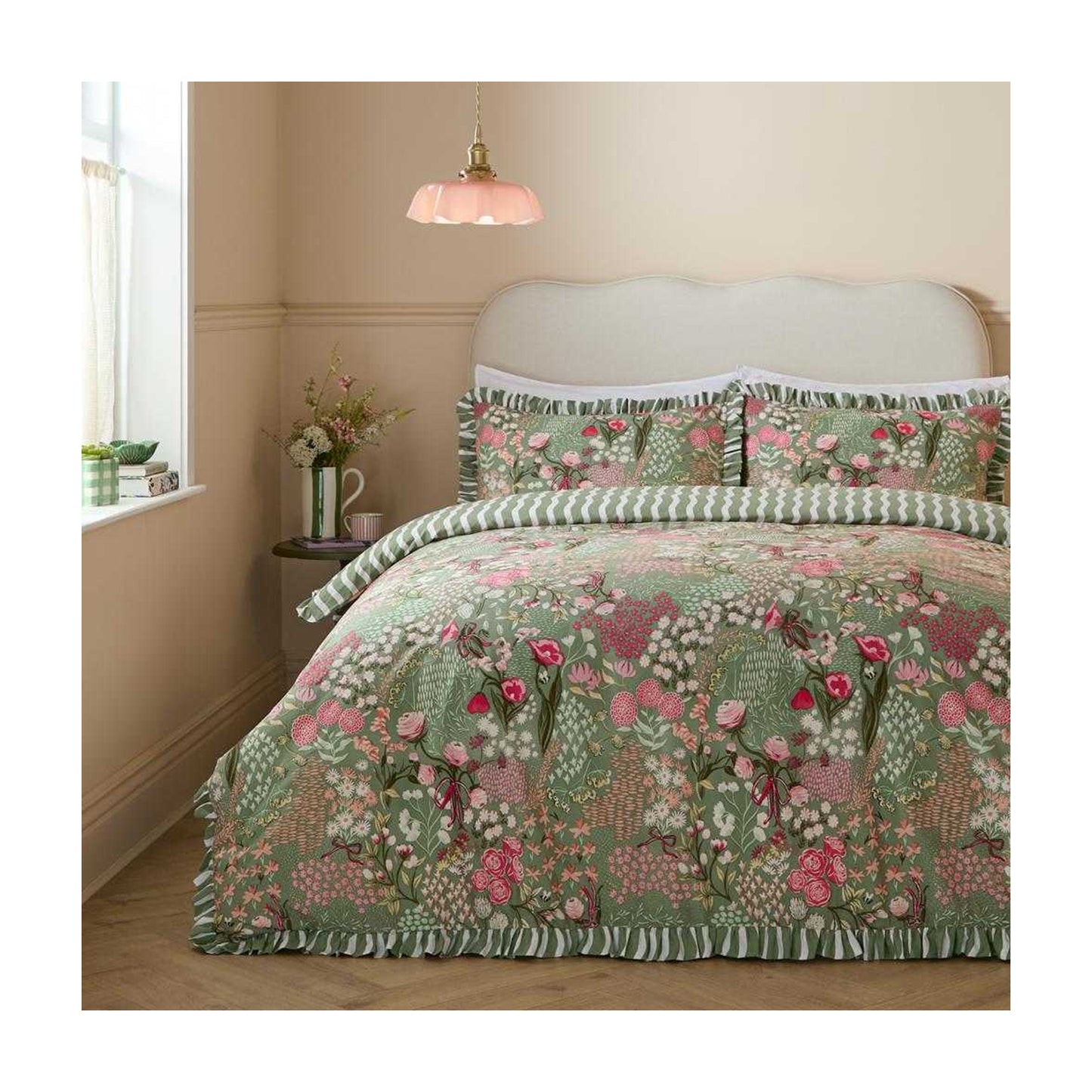 Forest - Front - Furn Gardenia Reversible Ruffled Duvet Cover Set