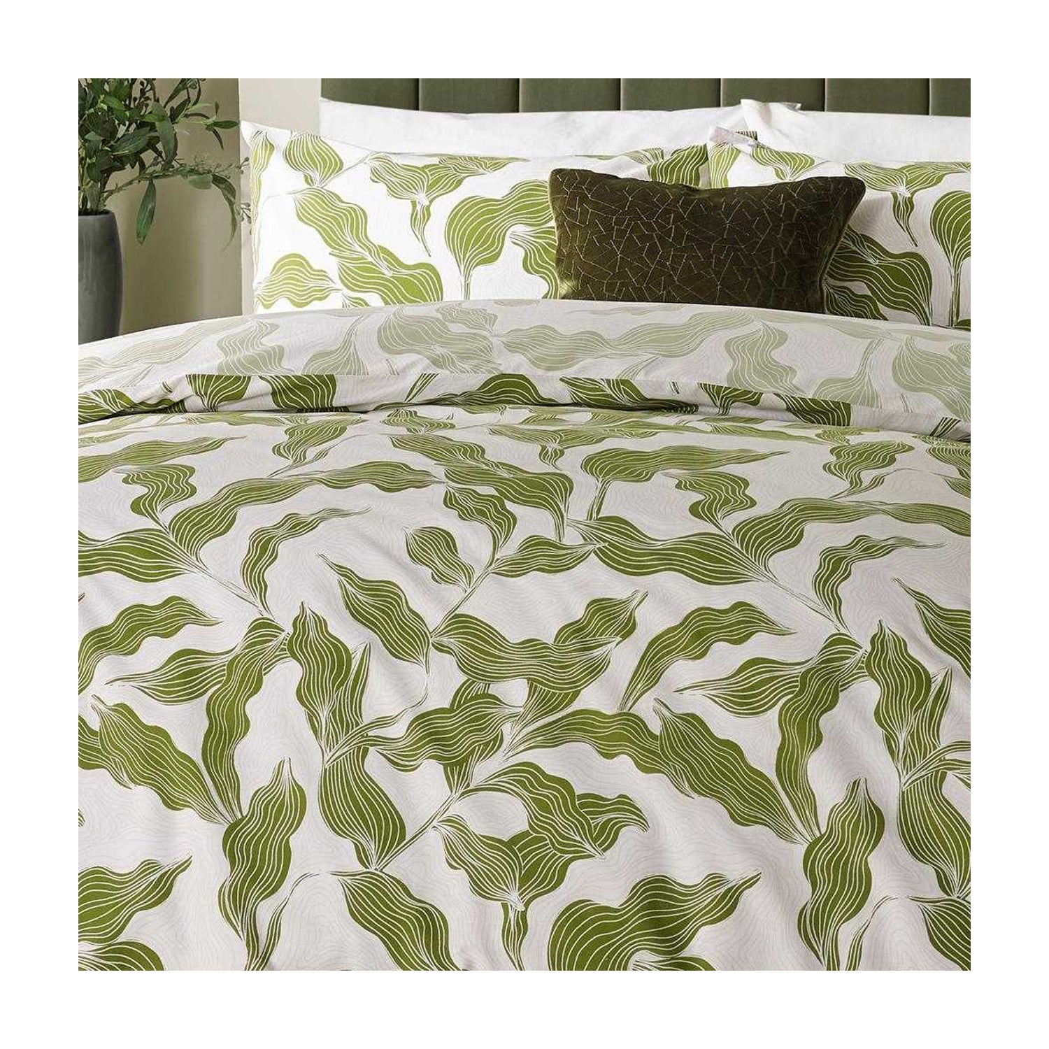 Olive - Back - Hoem Lauro Reversible Printed Duvet Cover Set