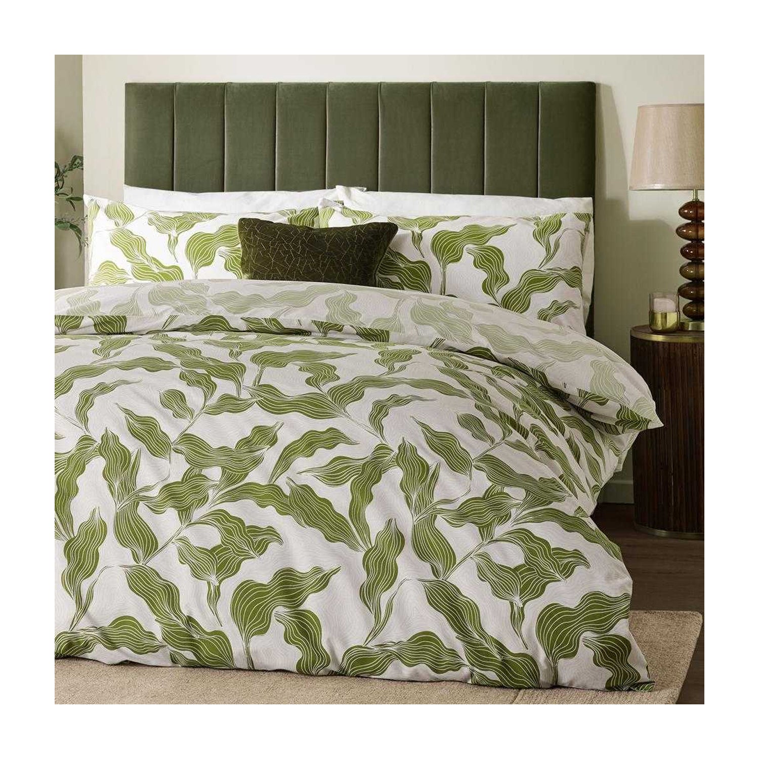 Olive - Side - Hoem Lauro Reversible Printed Duvet Cover Set