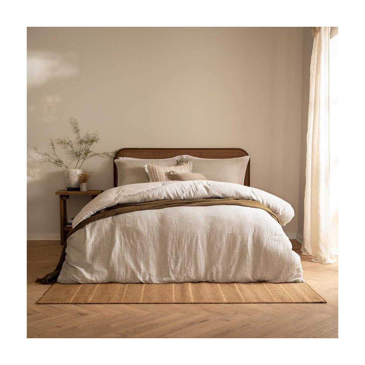 Natural - Front - Yard Perrie Leaf Muslin Reversible Cotton Duvet Cover Set