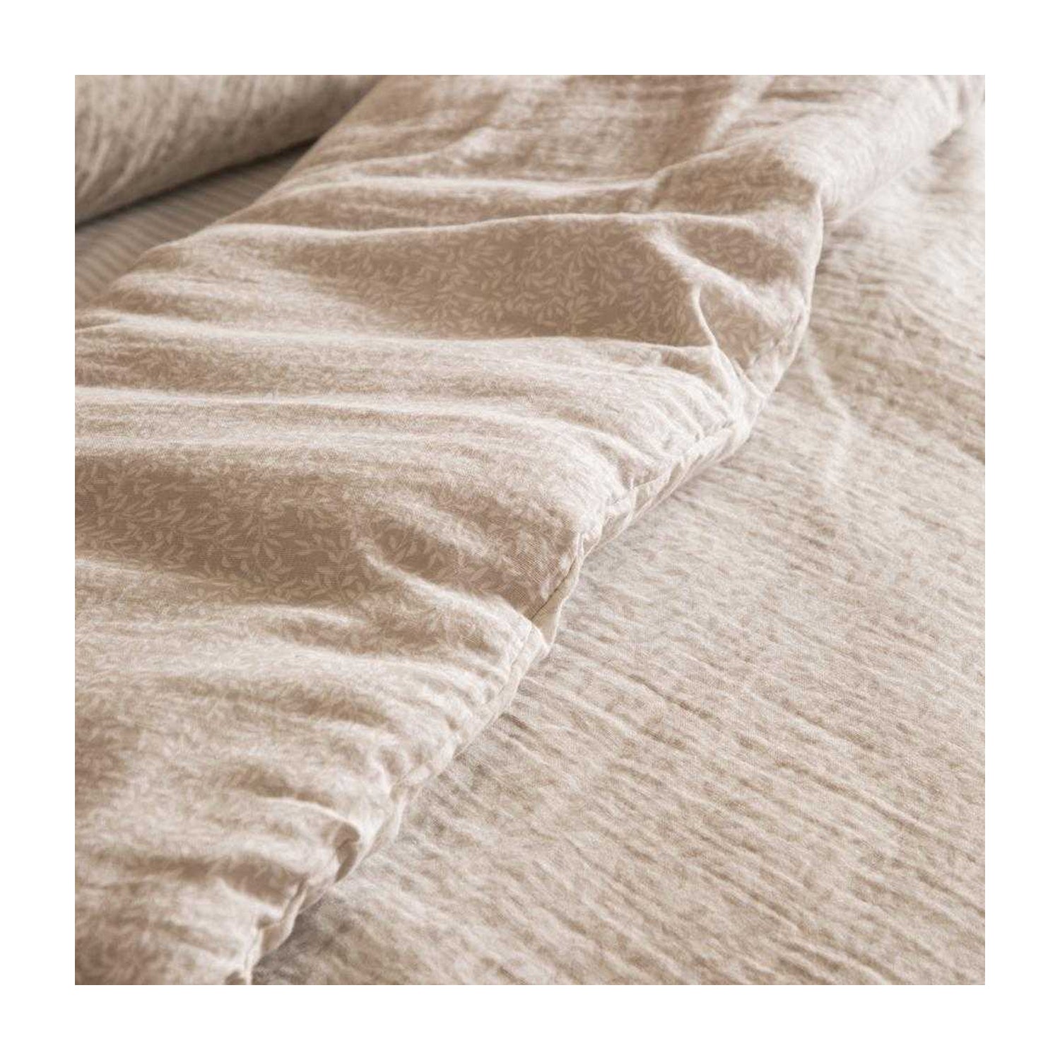 Natural - Back - Yard Perrie Leaf Muslin Reversible Cotton Duvet Cover Set