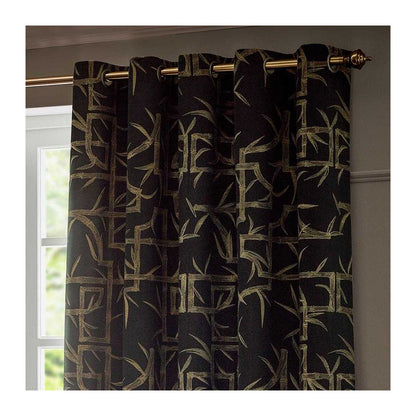 Black - Back - Paoletti Jacquard Bamboo Print Eyelet Curtains