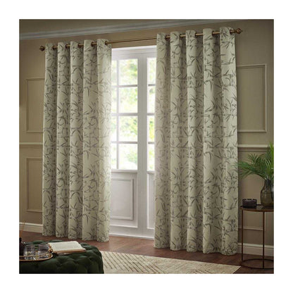 Champagne - Front - Paoletti Jacquard Bamboo Print Eyelet Curtains