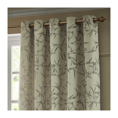 Champagne - Back - Paoletti Jacquard Bamboo Print Eyelet Curtains