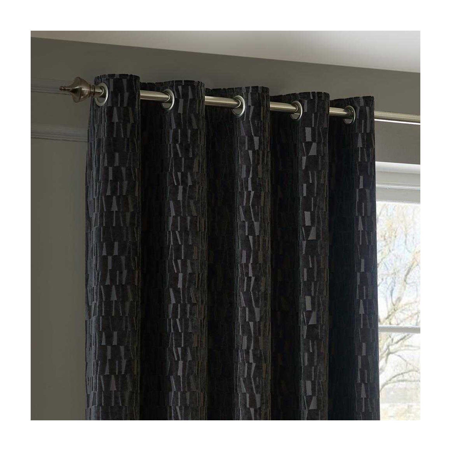 Charcoal - Back - Paoletti Manhattan Velvet Eyelet Curtains