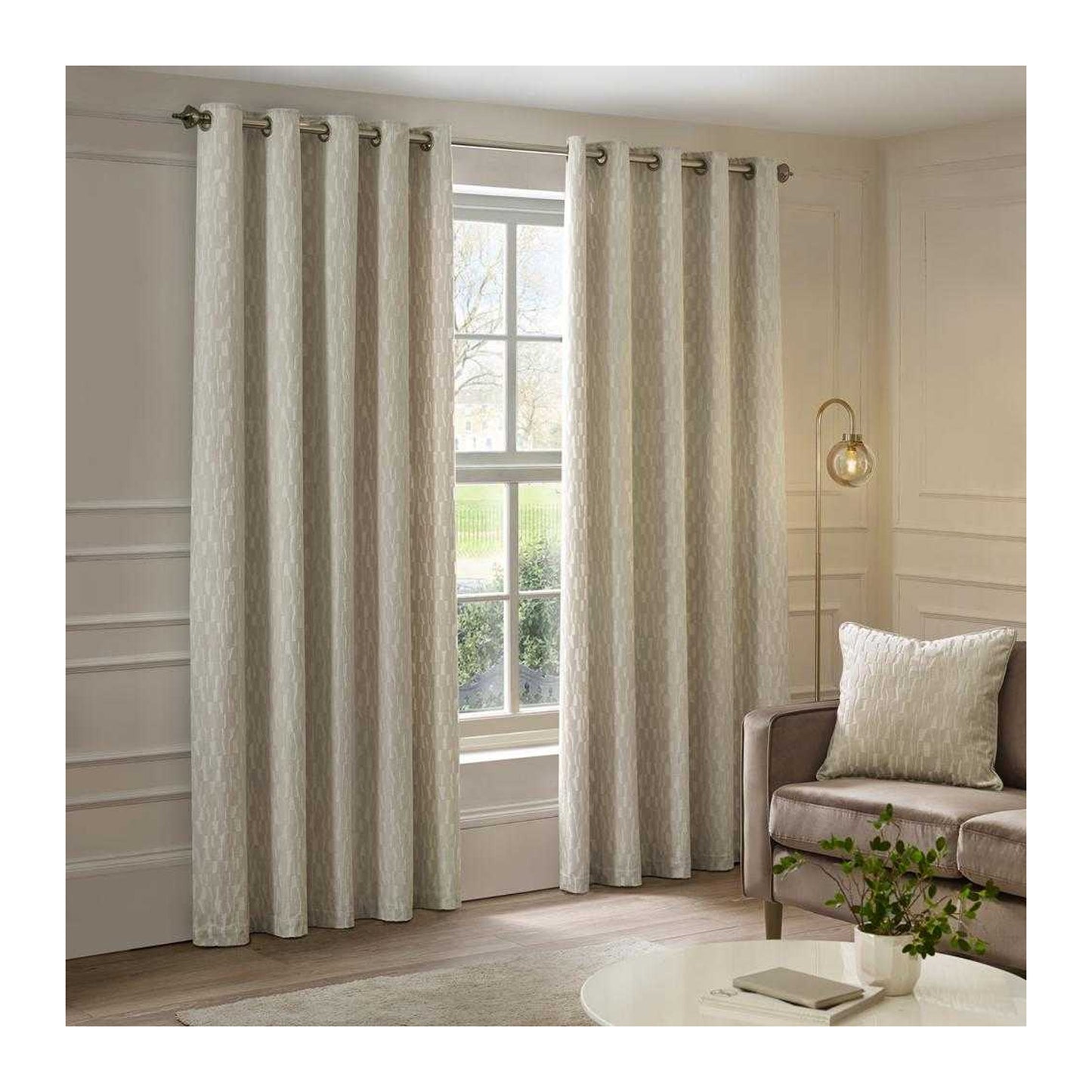 Ivory - Front - Paoletti Manhattan Velvet Eyelet Curtains