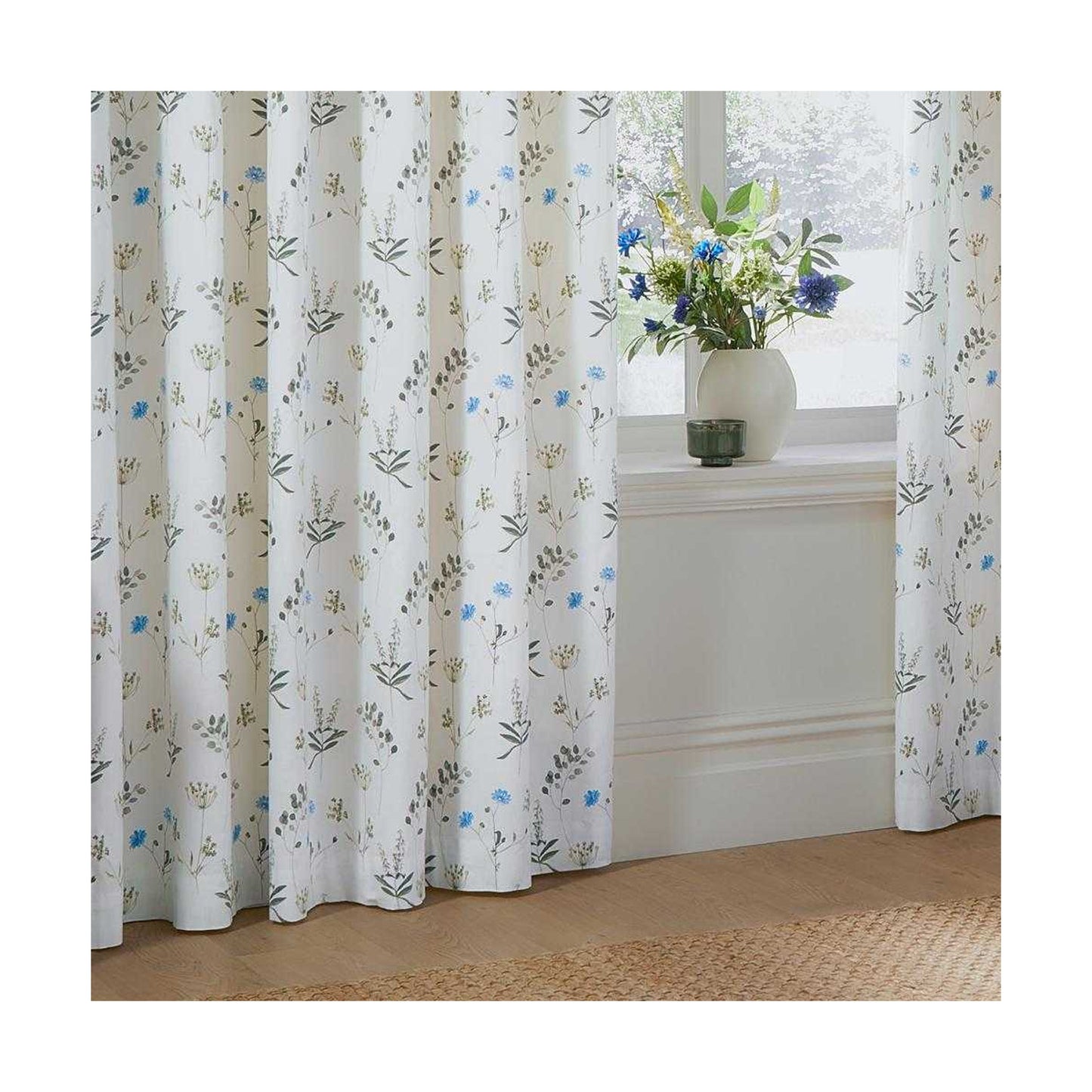 White-Cornflower - Back - Furn Lined Meadow Eyelet Curtains