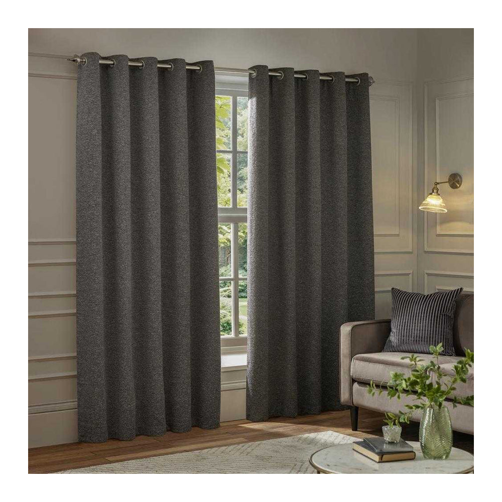 Charcoal - Side - Paoletti New Galaxy Chenille Eyelet Curtains