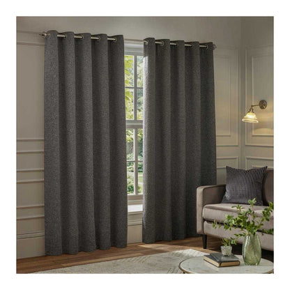 Charcoal - Side - Paoletti New Galaxy Chenille Eyelet Curtains