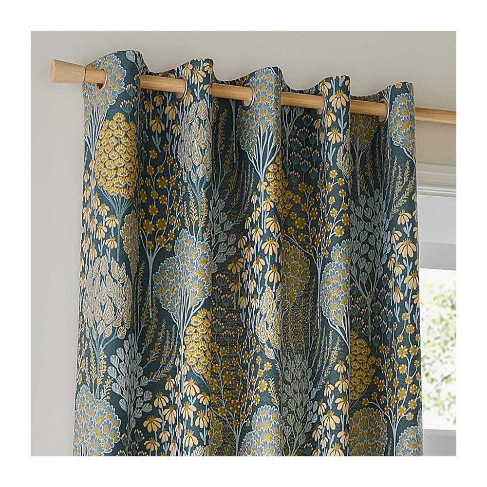 Blue-Saffron - Back - Wylder Ophelia Jacquard Floral Eyelet Curtains